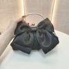 Metal Handle Bridal Clutch Bag Satin Bow Wedding Purse Luxury Bow Evening Handbag  Women