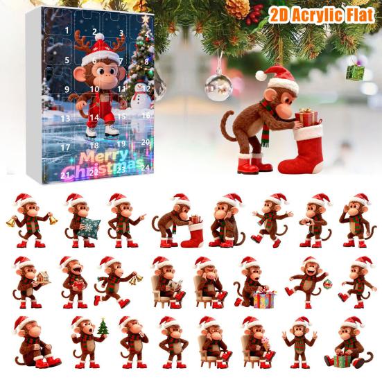 Advent Calendar Resist Monkey Wearing Christmas Hat Design 24-Day Countdown Festive Family Activity Calendar