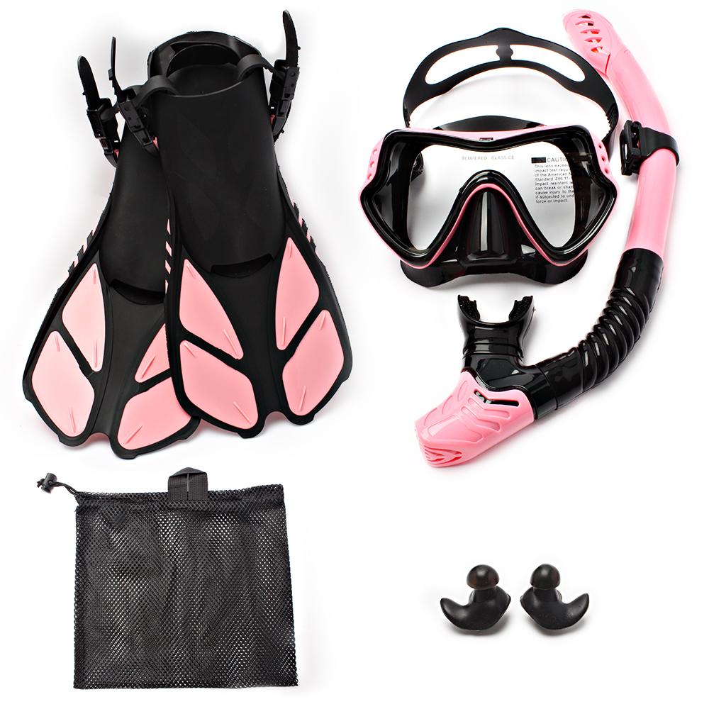 JSJM 1+1+1 Professional Scuba Diving Mask Equipment Diving Glasses HD Anti Fog Scuba Mask Underwater Snorkeling Snorkel Flippers