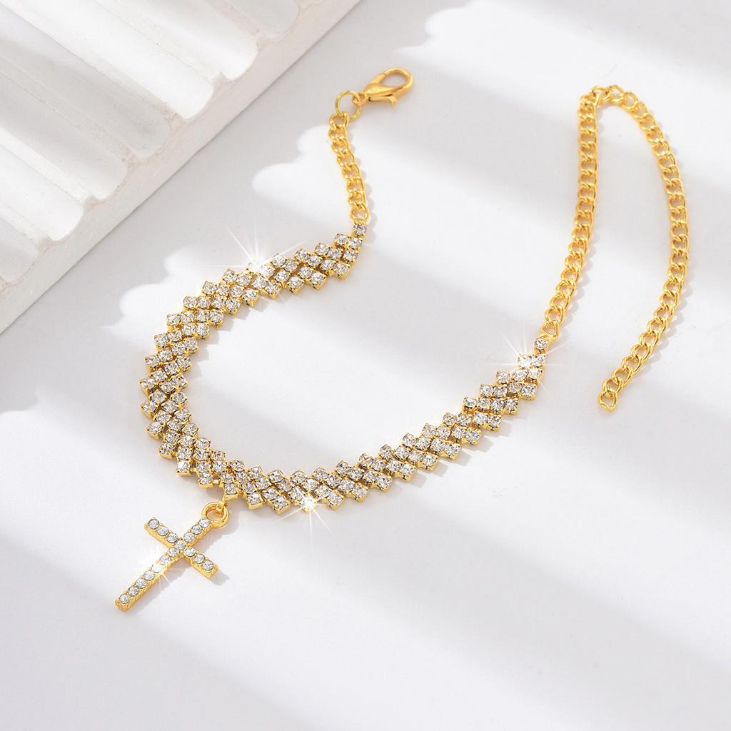 Pin Bohemian Fashion Anklet Rhinestone Cross High Heels Pendant Shining Beach
