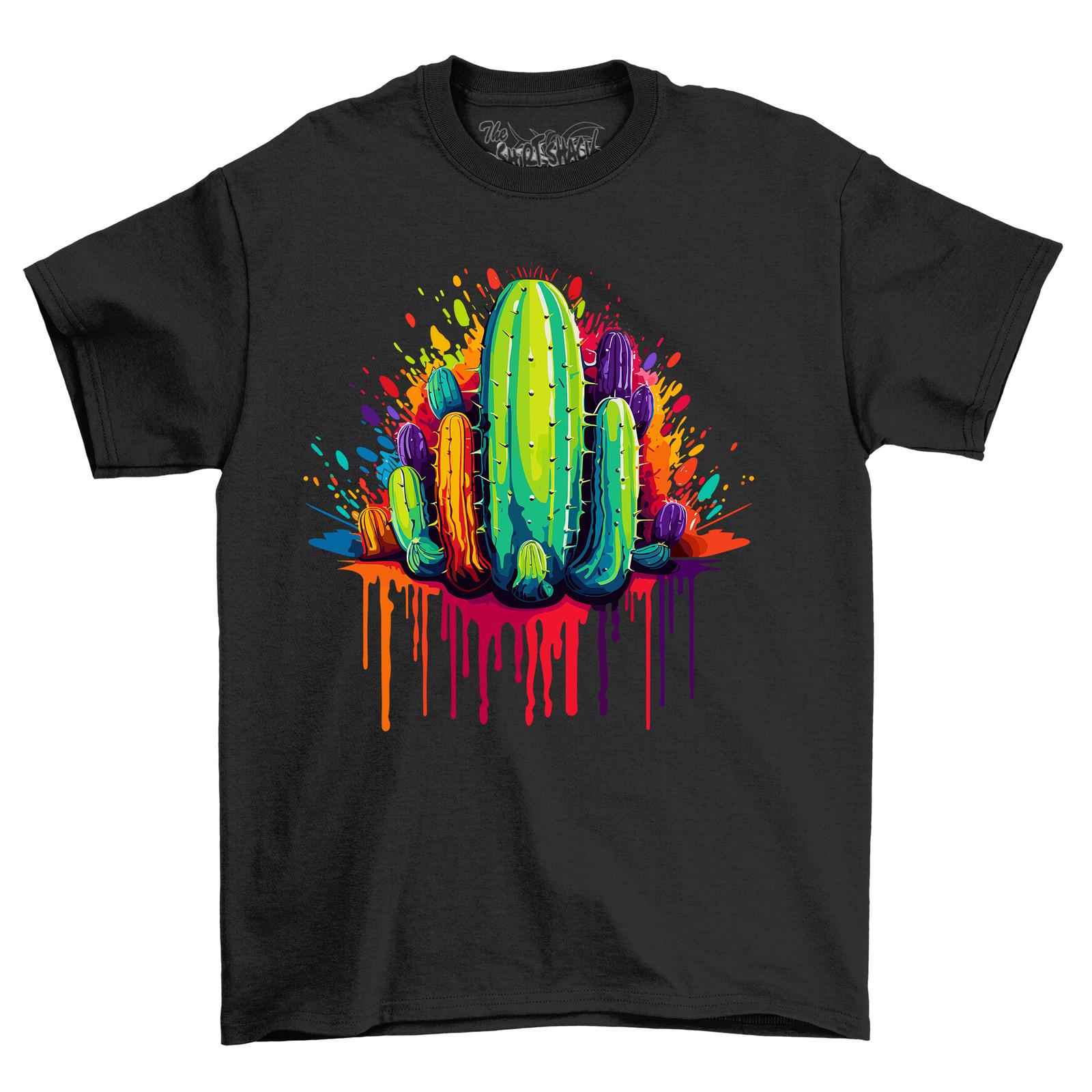 Cactus Dripping Paint Effect T-Shirt Mens Womens Tees Top - Funny and Colorful! Funny T-Shirt Mens Womens Tees Top, Unisex 2XL