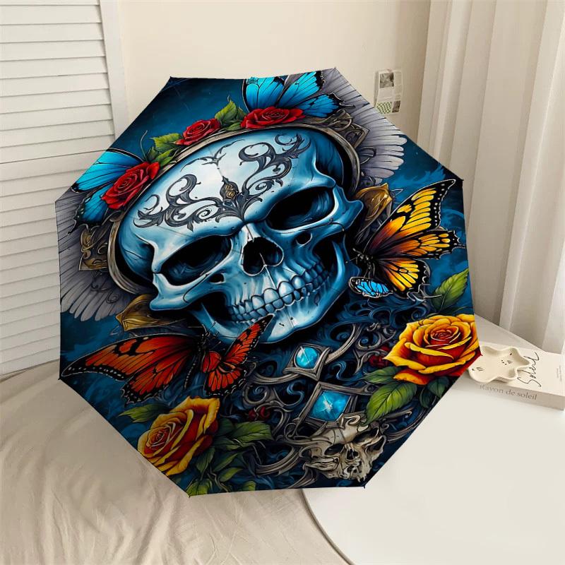 

1PC Skull Butterfly Umbrella-8-Rib Reinforced Portable Folding Travel Suitable for All Seasons Outdoor Daily Use-H0373