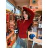 Red Sexy Hollowed-Out Long-Sleeve Knitted Sweater - Women's Retro Waist-Cinching Autumn/Winter Top