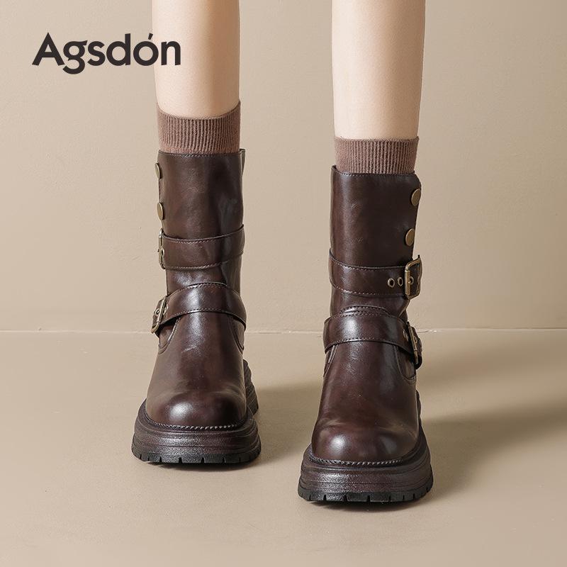 Augusden Women's Chunky Heel High Ankle Boots - Y2K Retro British Style, Thick-Soled, 2025 Collection