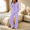Women's V-Neck Loose Fit Pajama Set with Pants - Color Casual Two-Piece Nightwear