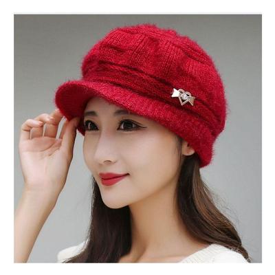 Women's Winter Cheap Middle-Aged Knit Angora Pumpkin Beanie Hat