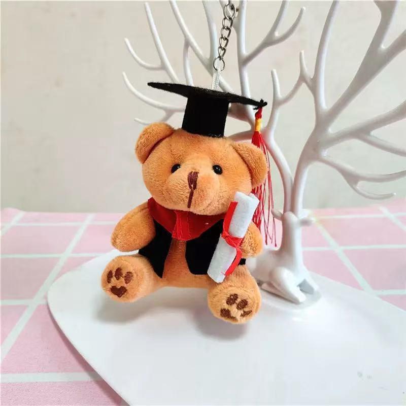 Cartoon Doctor Bear Plush Toy Reading Bear Doll Keychain Pendant Student Graduation Commemorative Small Gift Doll