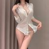 White Shirt Perspective Sexy Pure Desire Temptation Sexy Underwear Hot Free Boyfriend Style Open Placket Perspective Long-sleeved Pajamas