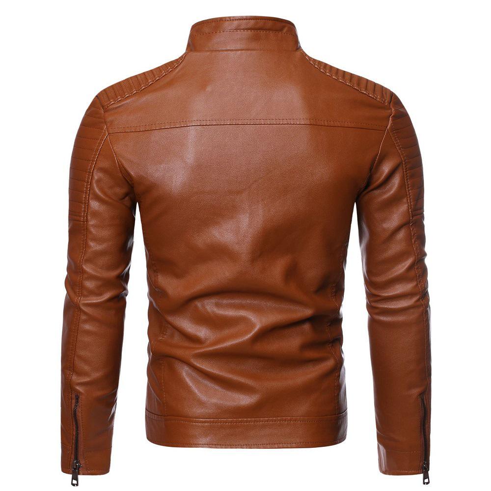 Men's Casual Washed PU Leather Motorcycle Jacket - Slim Fit, Autumn/Winter 2023 Trend
