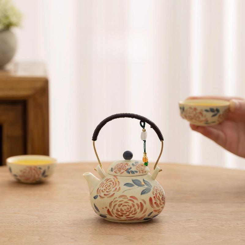 Flower Rose Teapot Chinese Beam Pot Anti-scalding Household Filter Single Pot Niche Design Tea Pot