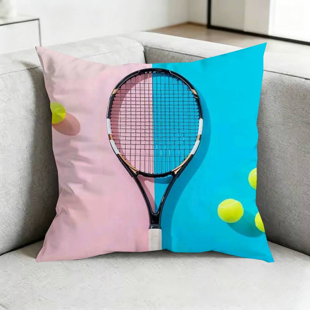 Sport Tennis Racket BALL Square DoubleSided Printed Pillow Case Bedroom Bedside Pillow Sofa Cushion Cover Gift