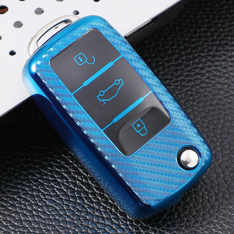 Carbon Fiber Car Key Cover Case Keychain For Vw Volkswagen Polo Golf Passat Beetle Caddy T5 Up Eos Tiguan Jetta Skoda Octavia A5