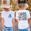 Kids White Front Back Print Short Sleeve T Shirt Cool Cousin Club Letter Peace Hand Graphic Crew Neck Casual Tee For Boys Girls