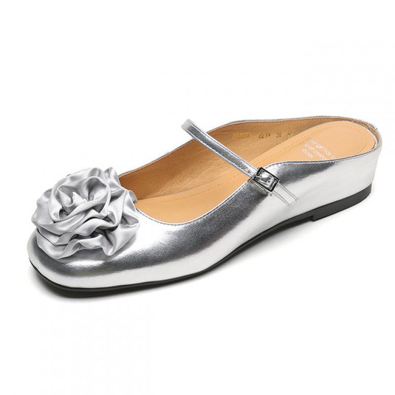 Summer women's baotou slippers new comfortable leather silver women's slippers beef tendon soft bottom large size casual cool slippers