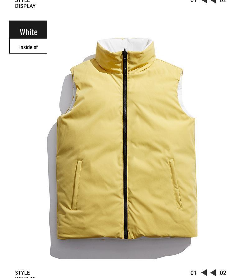 In-Stock Men's & Women's Double-Sided Thickened Down Cotton Vest with Stand-up Collar - Warm, Trendy, Casual for Autumn/Winter