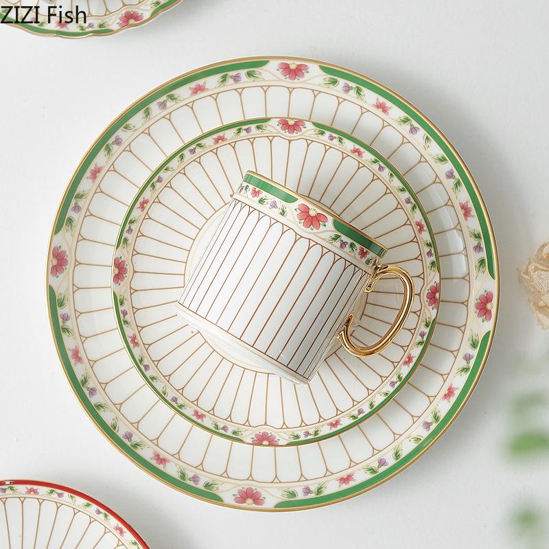 Classical Gold-plated Stripes Ceramic Cup&saucer Dining Table Coffee Cup Milk Mugs Afternoon Tea Teacup Fruit Juice Container