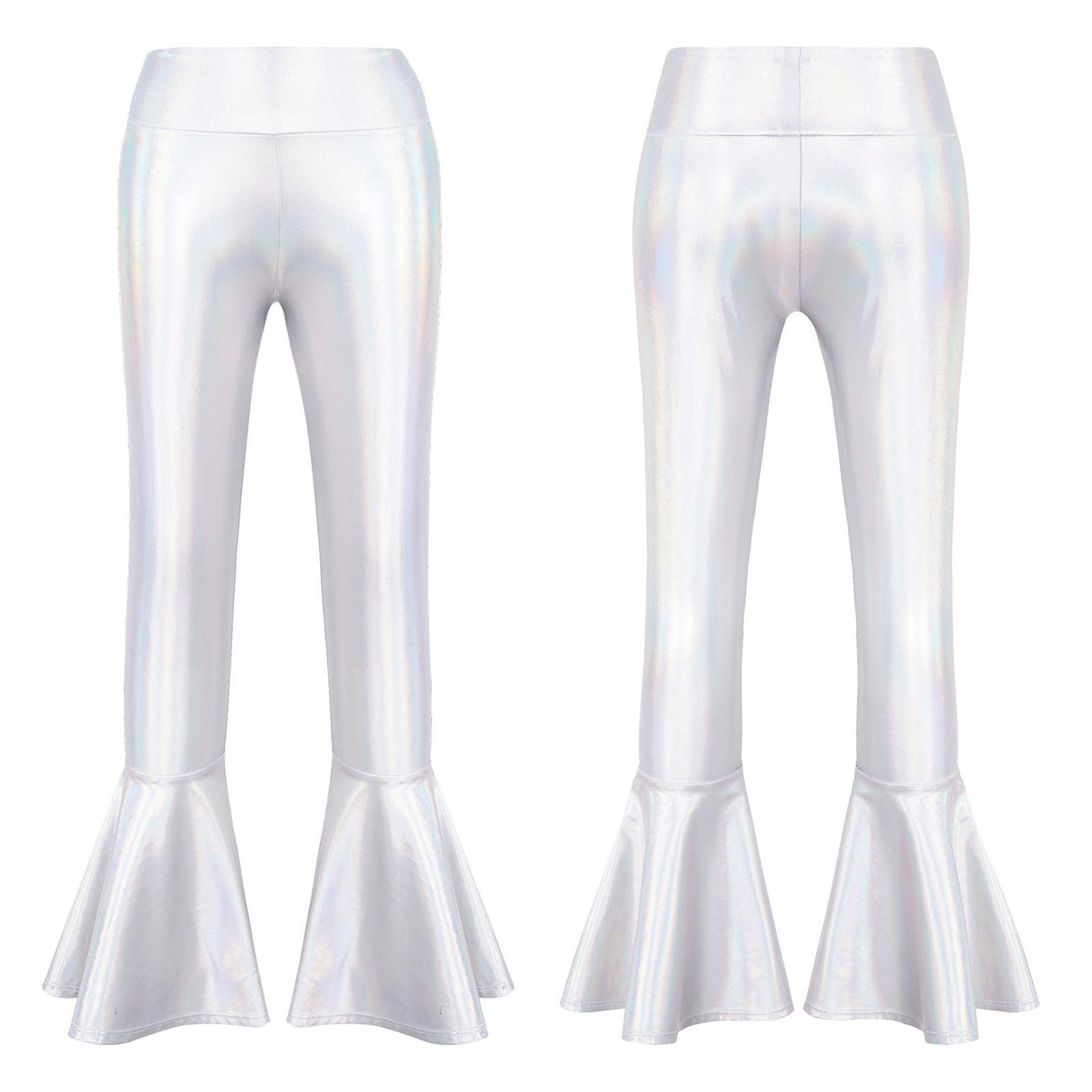 

Детская одежда для латиноамериканских современных танцев, блестящие расклешенные брюки с металлическим блеском, брюки-клеш с блестками и оборками, леггинсы для танцев, выступлений, йоги, брюки 5-6 Years разноцветный