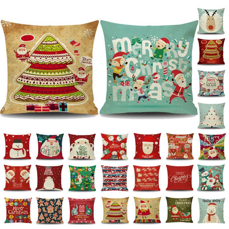 Festlicher Weihnachtskissenbezug mit Weihnachtsmann und Schneemann für gemütliche Heimdekoration