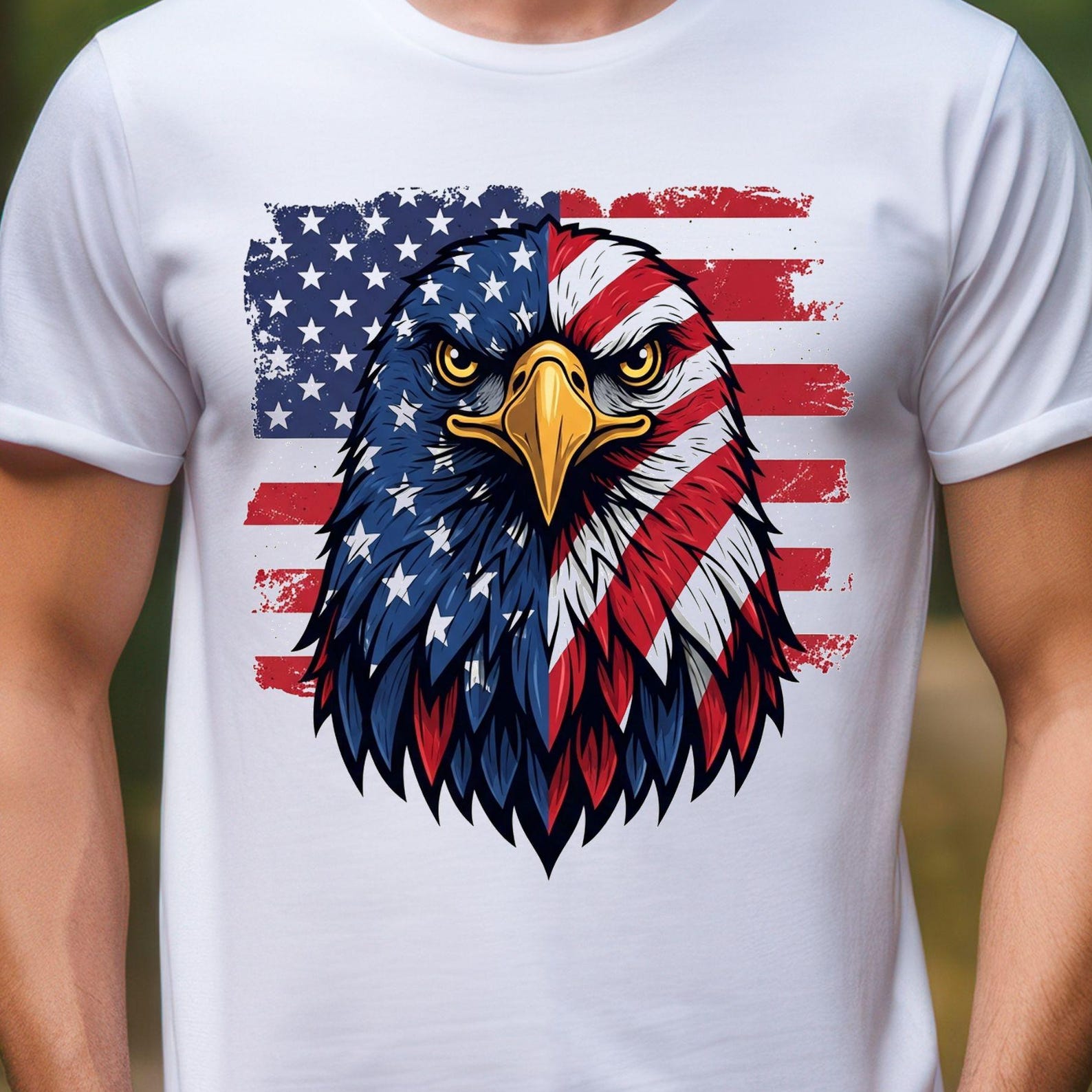 American Flag Eagle Tee | Bald Eagle USA Patriotic T-Shirt, 7 colors L