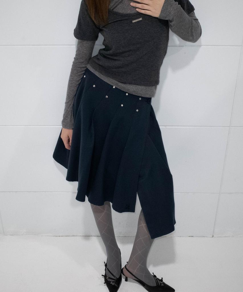 Chix One-Drop Pleated Layered Skirt Navy