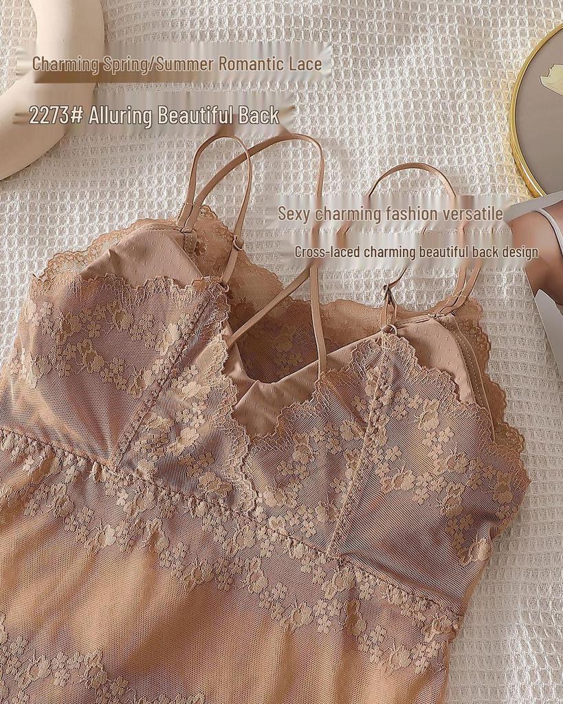 2026 Women's Lace Backless Camisole Bra Top - Soft, Wire-Free with Chest Pads, Ideal for Summer