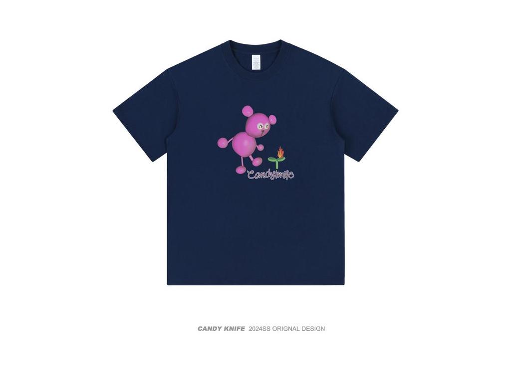 Unisex Korean Cartoon Print Crew Neck Cotton T-shirt - Fun, Cute, Versatile, Loose Fit