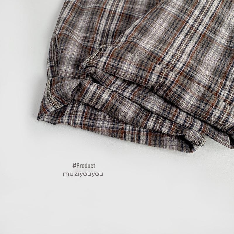 Korean-Style 2025 Kids' Plaid Jumpsuit: Spring/Summer Romper for Boys & Girls