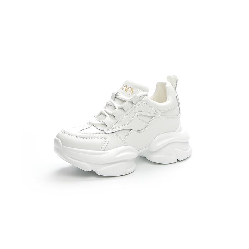 Spring 2024 Women's Trendy Soft Leather Daddy Sneakers with Thick Sole and Height Boost