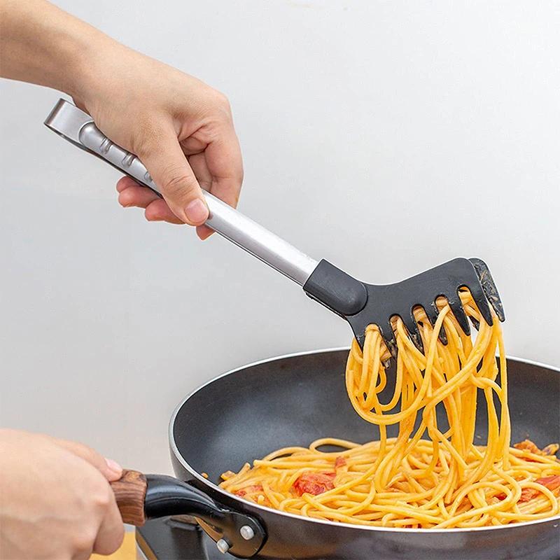Noodle Clip Long Handle Kitchen Stainless Steel Food Clip, Salad Clip Barbecue Clip Lo Mein Spaghetti Clip