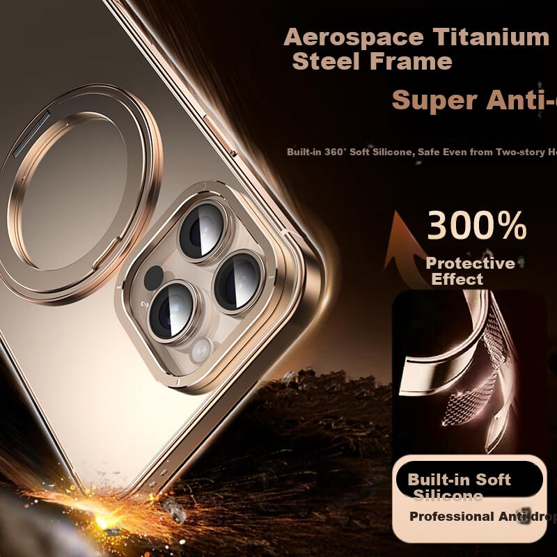Alloy Frame | Magnetic Rotating StandIPhone 16 Pro Max Case, IPhone MagSafe Compatible, Ultra-Thin Metal Shockproof Frosted - Titanium