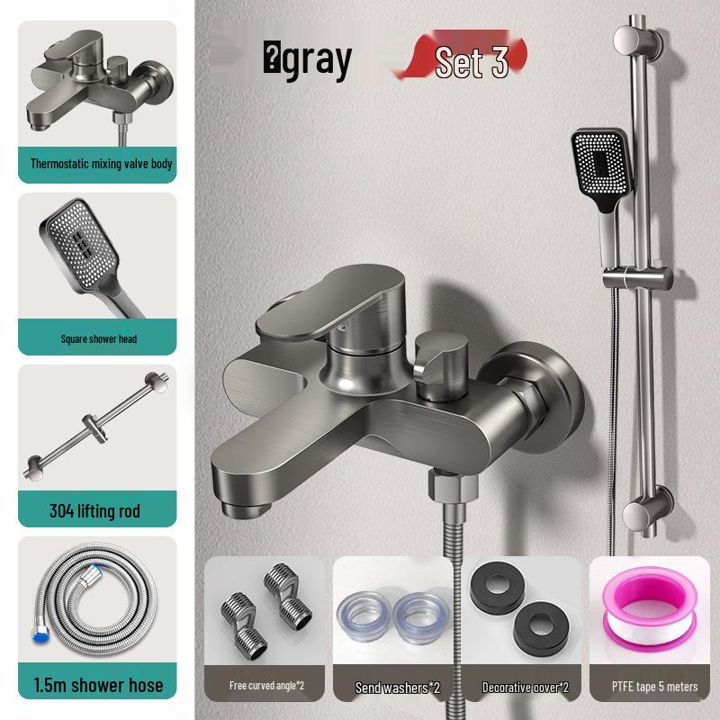 Juego de grifo de ducha y baño de 3 funciones color Gunmetal con mezclador