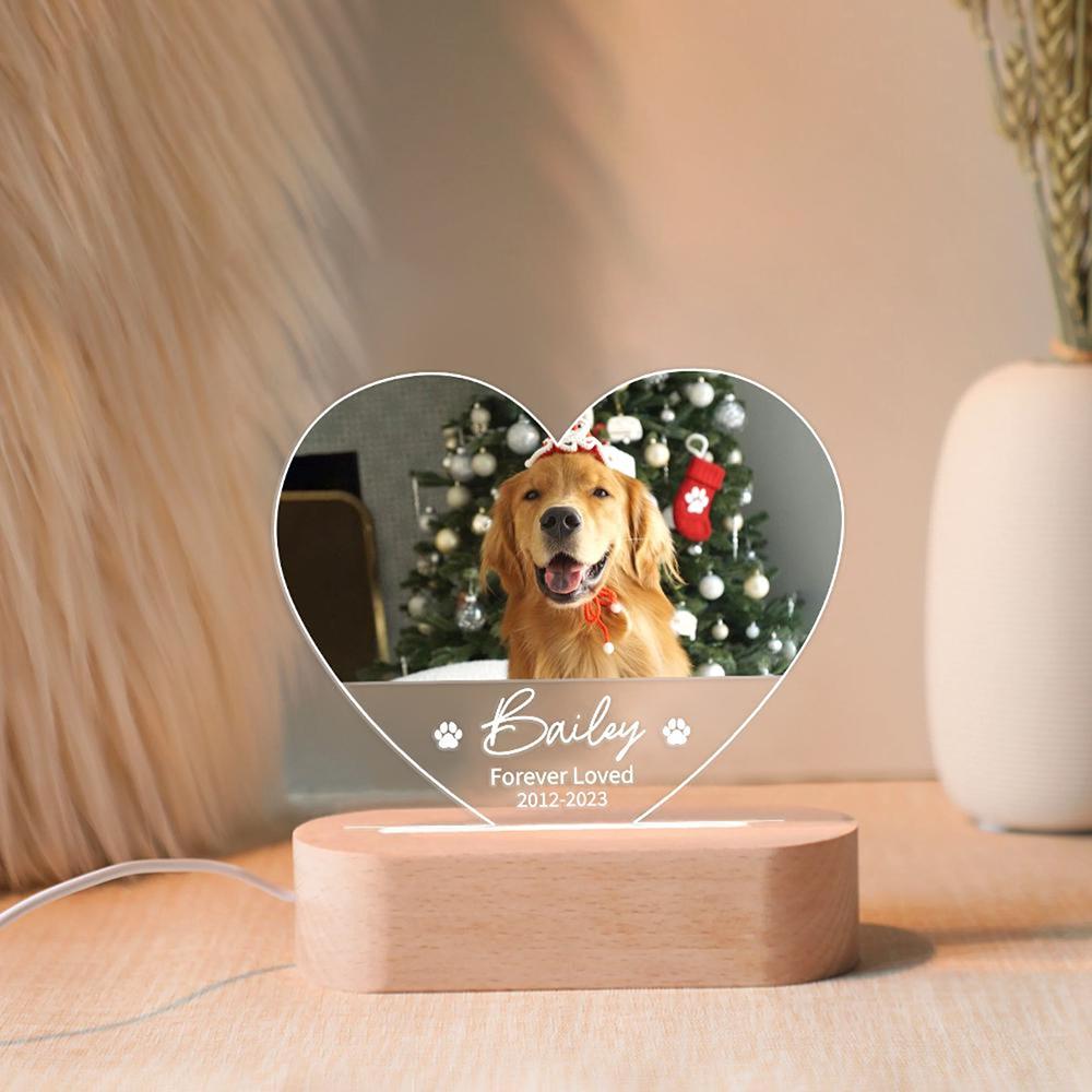 Custom Pet Photo LED Night Light Pet Memorial Acrylic Decor Photo Frame Home Ornament Cute Animal Pattern Gift for Pet Lovers