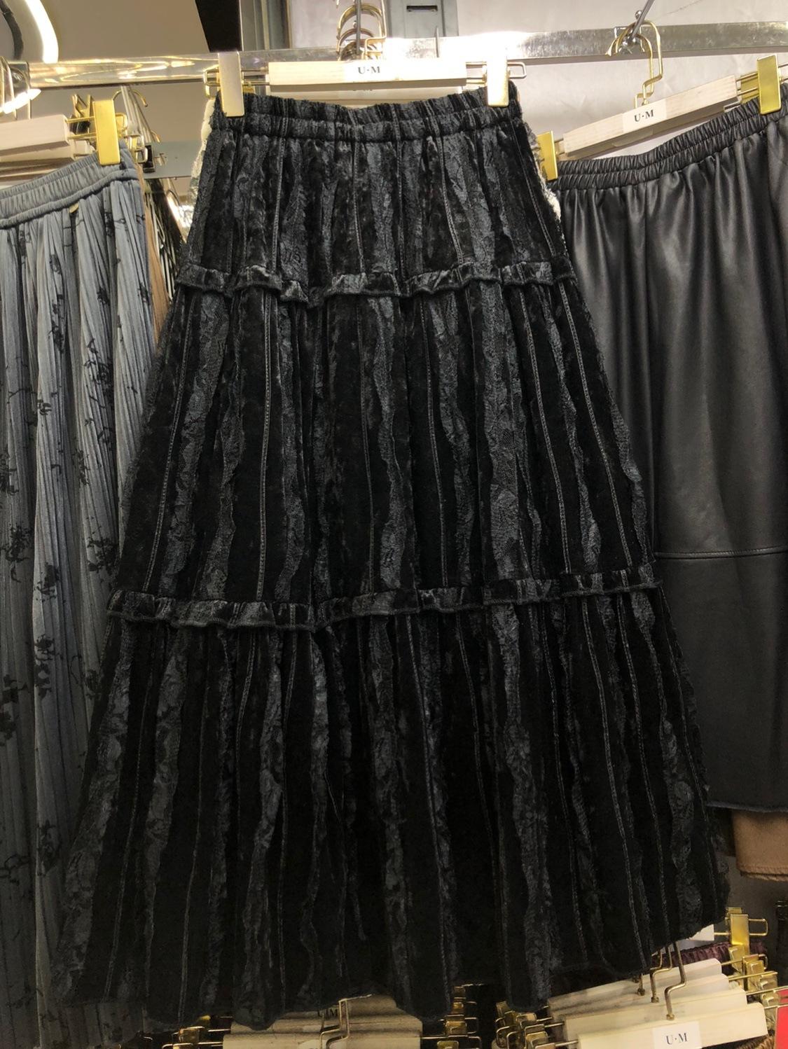 

Юбка из тяжелого кружевного бархата, края с грибком, юбка в виде торта 024, осень-зима, новая юбка средней и длинной длины one size fits all