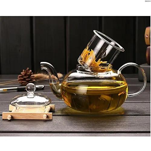 1000ML Hochwertige hitzebeständige Teekanne aus Glas Praktische Flasche Blumenteetasse Glasteekanne mit Teesieb Teeblatt Kräuter