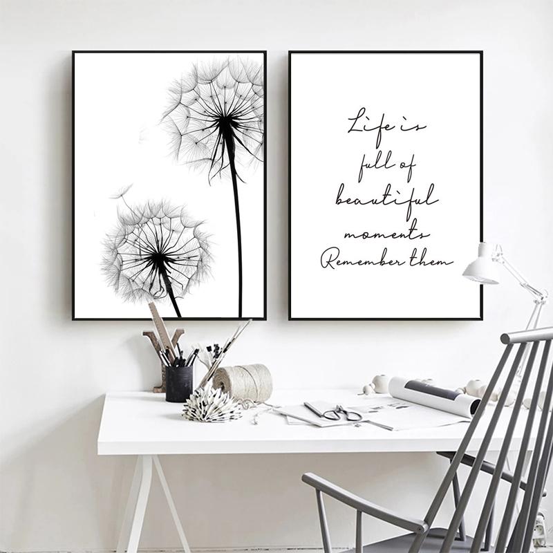 Dandelion Poster Black And White Canvas Art Painting Decoration Life Quote Nordic Posters And Print Wall Pictures For Bedroom