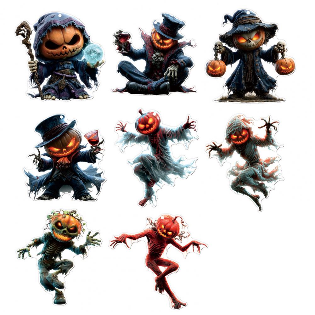 Auto Spiegel Aufhängung Zubehör Gruseliger Kürbismann 2D Acryl Rückspiegel Anhänger Flach Auto Innenraum Halloween Dekoration