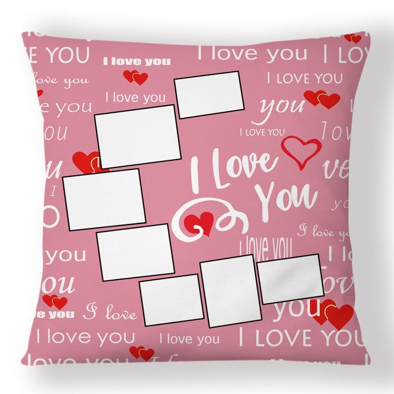 Custom Photo Pillow Cover Personalized Heart Collage Cushion Case Peach Skin 2D Flat Print For Valentine Gift Sofa Home Decor