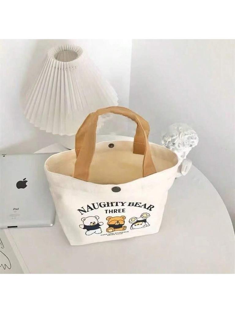Bear Canvas Bag Discount Students Office Workers All-match Lunch Box Simple Bento Small Handbag Women's Fashion Environmental Protection