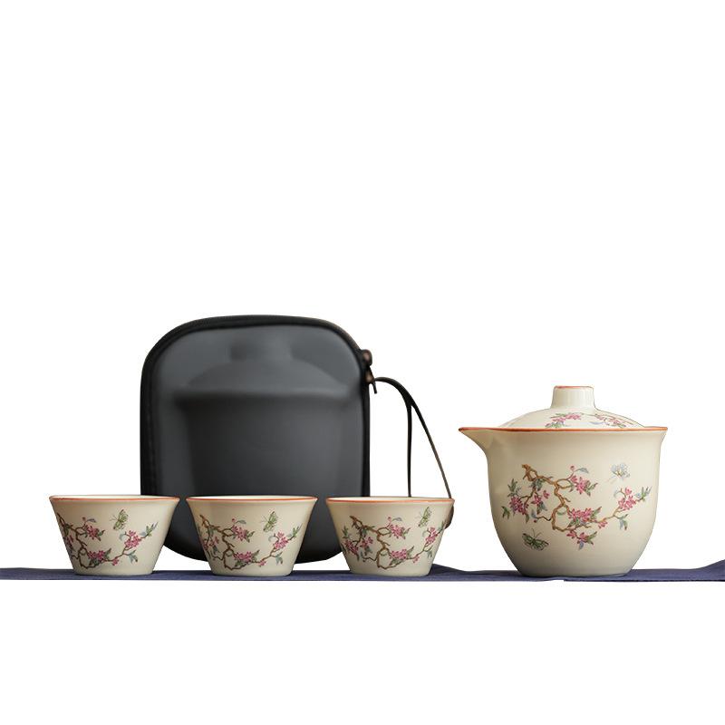 Ru Kiln Small Fresh Wisteria Flower Portable Qingyun Hand Grab Pot Kuaike Cup Dehua Ceramic Kung Fu Tea Set Gift Printing
