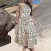 Europe and the United States Hot Summer Neck Sling Bohemian Digital Printing Leopard Print Dress Women's Clothing