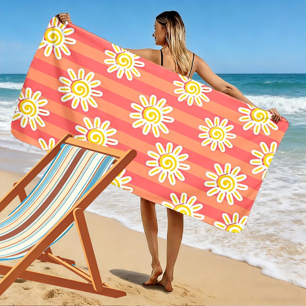Sunny Pattern with Orange Stripes Beach towel quick-drying for travel outdoor sports jogging beach and swimming