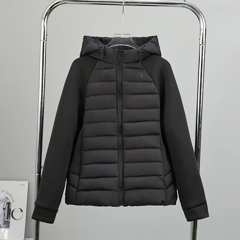 European and American cotton-padded clothes women's clothing splicing fashion down cotton-padded clothes jacket slim and thin stand-up collar cotton