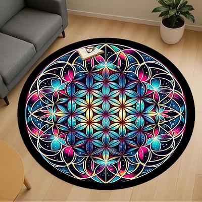 1pc Sacred Geometry Flower of Life Round Chair Mat Office Area Rug - Non-Slip, Floor Mat for Office, Bedroom, and Indoor Decor P127111