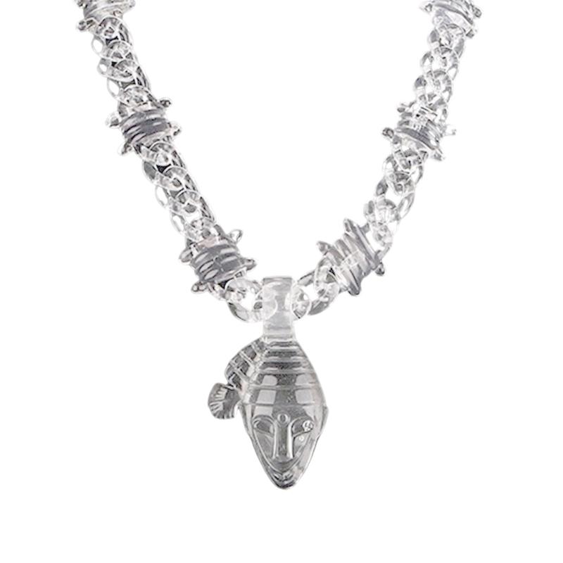 

Hiphop Acrylic Pendant Necklace Fashion Neck Jewelry Statement Spikes Chain Jewelry Suitable for Men and Women Present