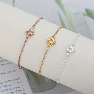 Gold Color Stainless Steel Hand Chain Adjustable Chain Sun Anklet New Trendy Jewelry  for Women Men