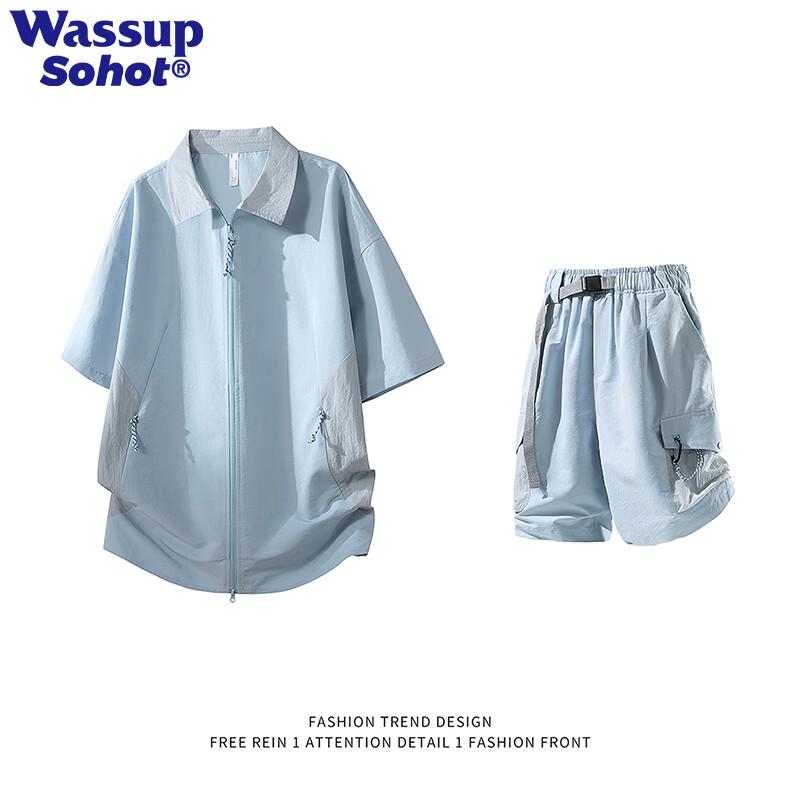 Wassup Sohot Men s Quick-Dry Polo Half-Zip T-Shirt & Shorts Set 3XL