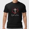 God Is Love Christian T Shirt Cross Heart Religious Faith Tee S-5XL 100% Cotton