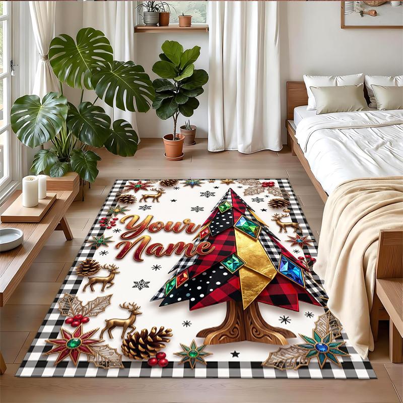 Christmas Custom Name Printed Square Area Rug Soft Non Slip Floor Carpet For Bedroom Holiday Gift