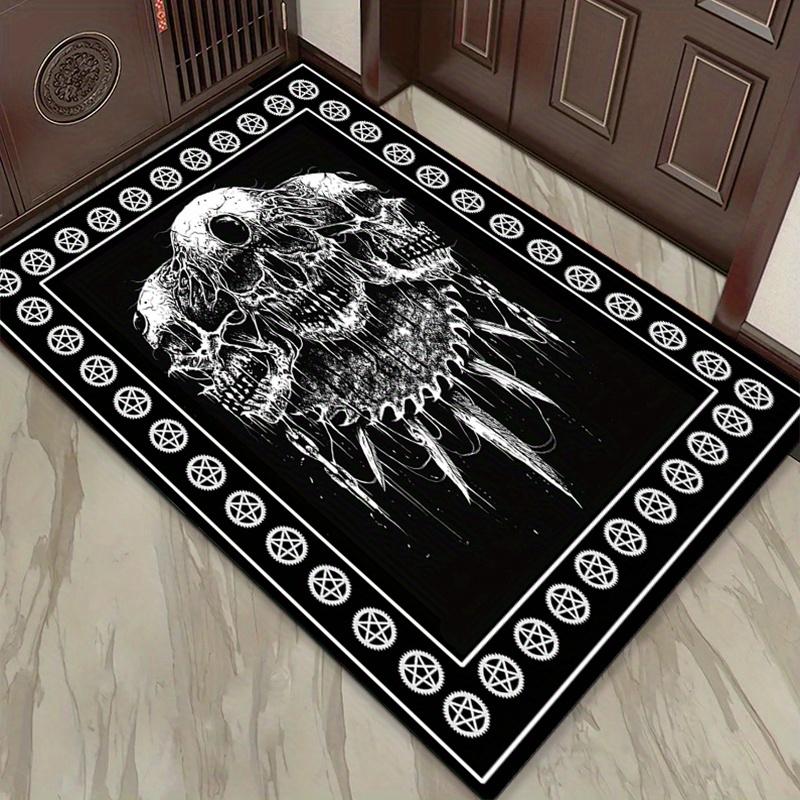 Gothic Skull Rug with Pentagram Border for Living Room Decor | Unique Area Rugs | Home Decor Accessories Skid Resistant Carpet