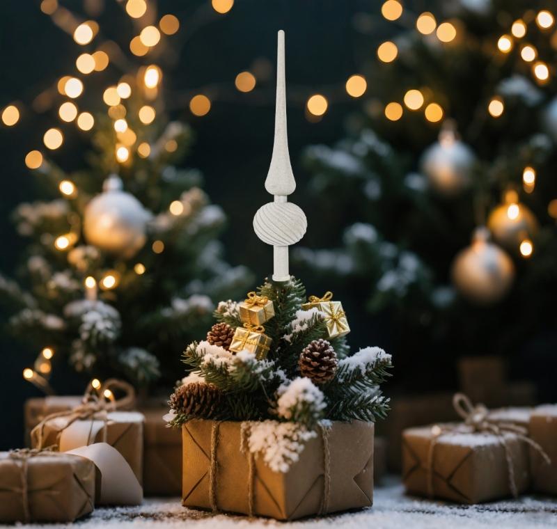 Long Pointed Flocking Plastic Christmas Tree Toppers Portable Easy Setups Festival Ornament for Indoor Decorations
